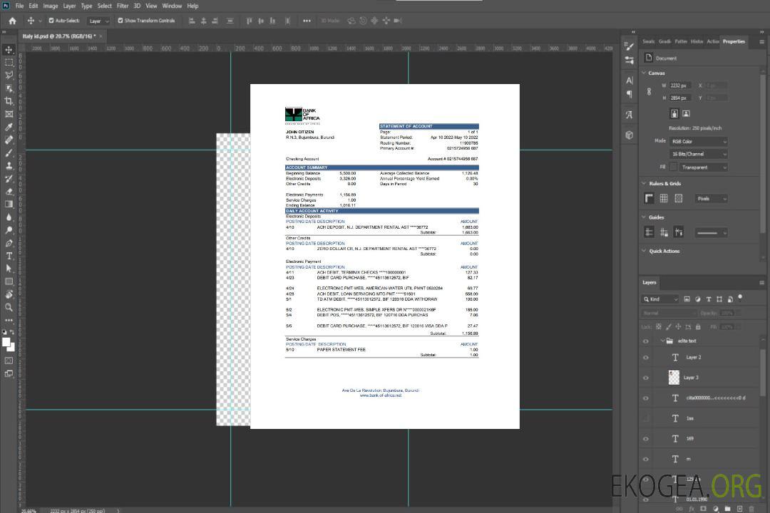 Modèle Excel et PDF de relevé bancaire de la Burundi Bank of Africa (AutoSum) template